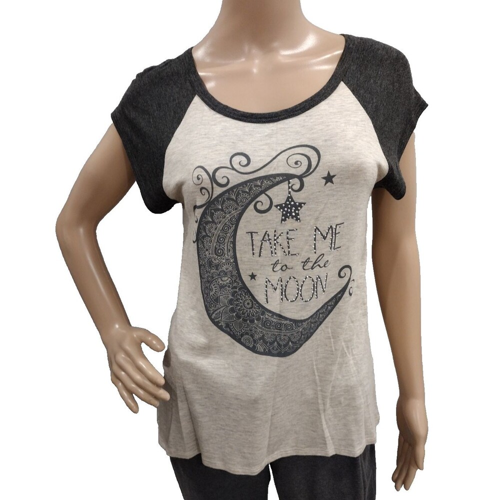 French Pastry Women's Medium Beige Rhinestone 'Take Me To The Moon' Shirt Top